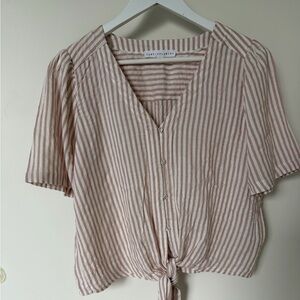 Striped V-Neck Tie-Front Top